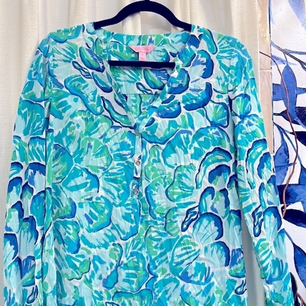 LILLY PULITZER Womens Agate Green Lazy River Delphine Stretch Silk Tunic Dress S - Picture 2 of 11